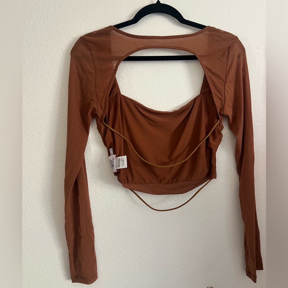 Princess Polly Open-Back Long Sleeve Top | Rust Brown | Size US 12 - Picture 2 of 4